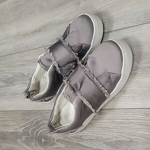 Sam Edelman Levine Frayed Gray Satin Platform Slip-On Sneakers Size 7 1/2